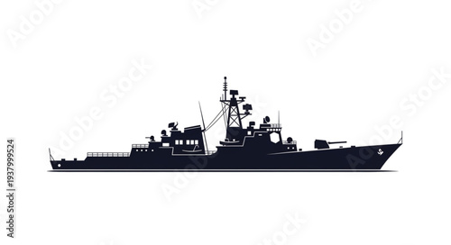 Military Naval Destroyer Ship Silhouette.