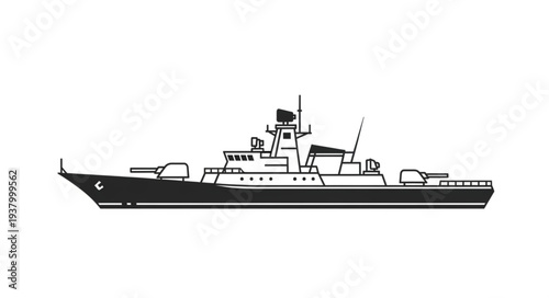Military Naval Ship Illustration Side View.