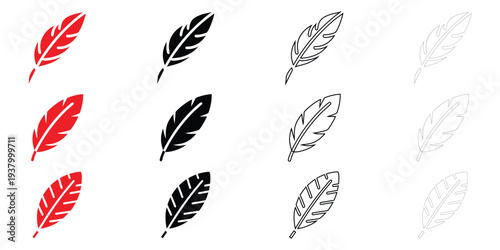 feather icon vector set, bird feather symbol vector, silhouette and line art illustration