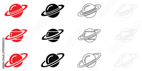 Saturn planet ring icon vector set, planet symbol Saturn icon vector, silhouette and line art illustration
