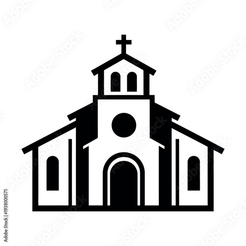 Easter sunday church service icon with cross and bell tower