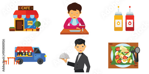 Set of 6 restaurant and food service vector icons