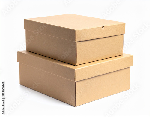 Two Stacked Cardboard Boxes on a White Background