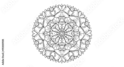 Hand-drawn mandala coloring page for stress relief and mindfulness vector illustration