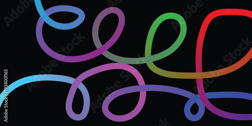 Glowing neon light strips in various colors on black background