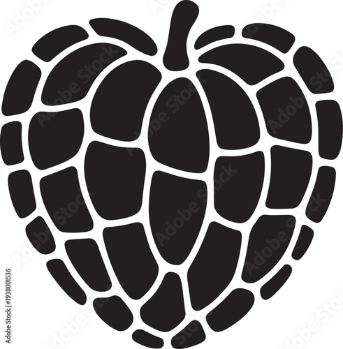 Black Atemoya fruit silhouette vector art on transparent background, annona