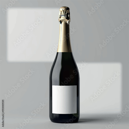 Champagne bottle mockup, A sleek, minimalistic bottle of champagne with a blank label mockup, A bottle of champagne with a label mockup, rendered in a high-contrast gre backgroud