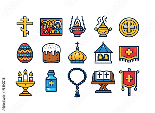 Orthodox Christian symbols and icons collection for religious holidays and traditions