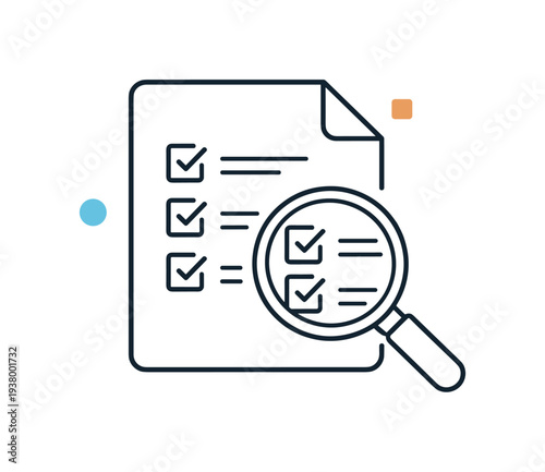 Checklist with magnifying glass illustrating task completion and examination