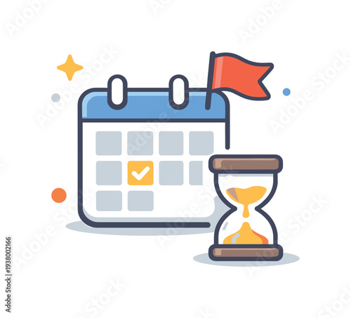 Calendar with hourglass and flag icon symbolizing deadlines and time management
