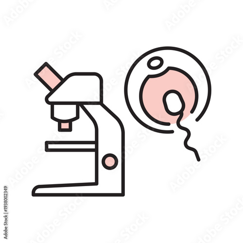 シンプル　イラスト　体外受精と生殖医療の研究イメージ 顕微鏡 ベクターイラスト