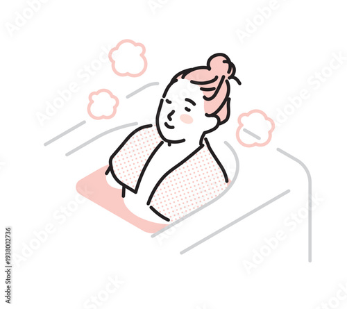シンプル　イラスト　入浴で体を温める温活のイメージ 女性の健康 ベクターイラスト