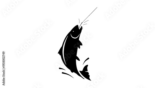 fish on a hook, black isolated silhouette