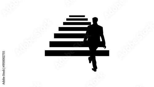 a man climbs the stairs, black isolated silhouette
