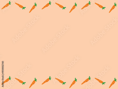 Cute Carrot shapes scattered around border on light orange background. cute and fun decoration.