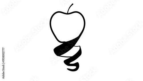 peeled apple symbol, black isolated silhouette