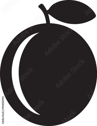 Damson fruit silhouette icon with leaf vector illustration isolated on transparent background