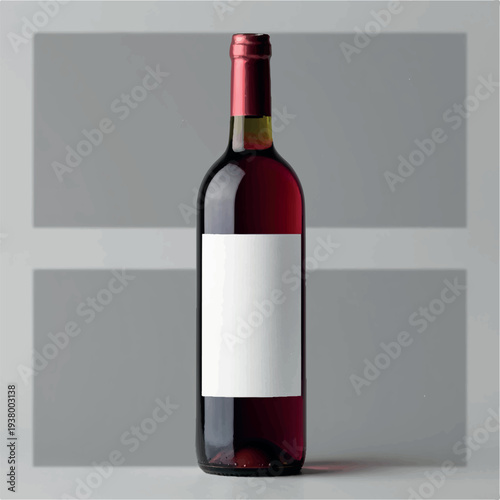 Red wine bottle mockup with black label isolated on window shadow background, Wine bottle mockup with clean white label design, Red wine bottle with red cap and blank label isolated on background