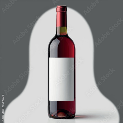 Red wine bottle mockup with black label isolated on window shadow background, Wine bottle mockup with clean white label design, Red wine bottle with red cap and blank label isolated on background