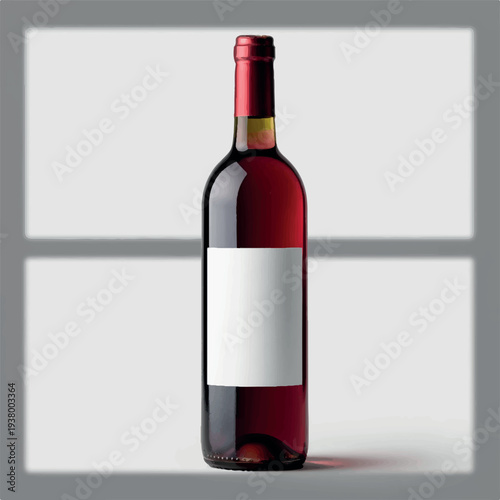 Red wine bottle mockup with black label isolated on window shadow background, Wine bottle mockup with clean white label design, Red wine bottle with red cap and blank label isolated on background