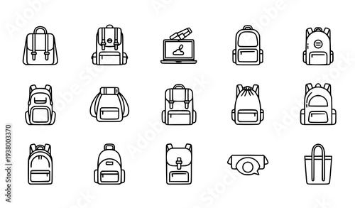 Backpack line icon set with school hiking travel laptop and daypack bags for web and mobile UI design