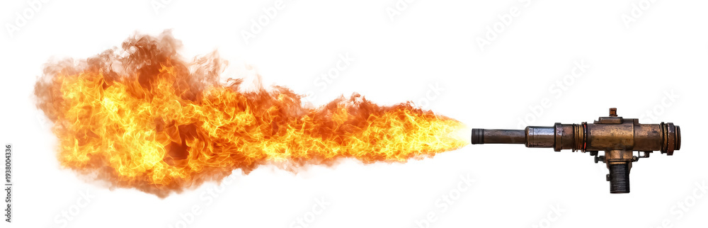 Fototapeta premium Flame Thrower - Tactical Flame Thrower Isolated on White Background