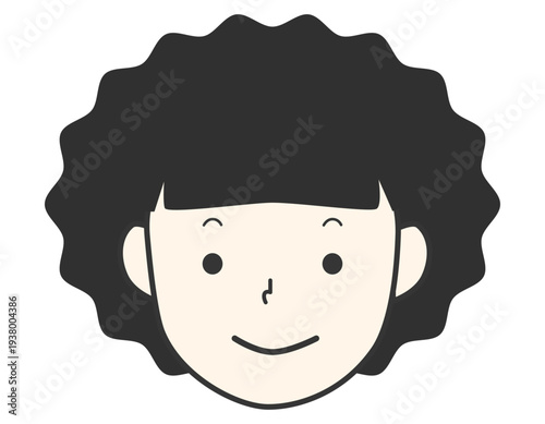 パーマヘアーのシンプルで可愛い女の子　前髪パッツン