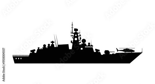 Military Naval Warship Silhouette Profile.