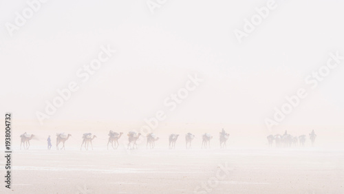 Foto Harmattan wind blowing fiercely across Saharan desert partly obscuring salt cara