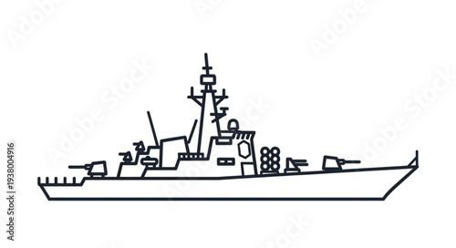 Military Naval Warship Illustration Outline.