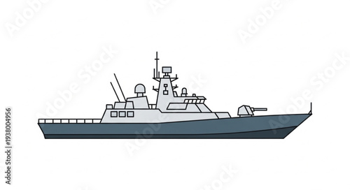 Military Naval Warship Illustration Side View.