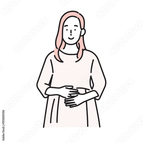 シンプル　イラスト　お腹に手を当てる女性の妊娠イメージ ベクターイラスト