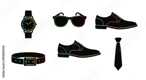 Fashion Accessories Collection Icons with Shoes Sunglasses Watch Backpack and Style Items