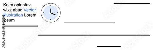 Time management, design layouts, placeholders, editorial concepts, creative fields, visual hierarchy. Minimal clock icon with placeholder text and lines. Time management and design layouts