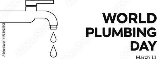 World Plumbing Day faucet vector illustration with water droplets design promoting plumbing awareness and sustainability