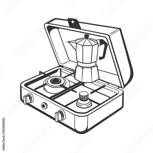 Vector illustration of portable camping stove with coffee maker