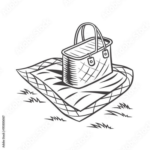 Vector illustration of a handbag on a picnic blanket