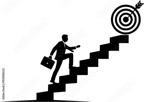 Businessman Running Up Stairs to Goal Target Silhouette Vector