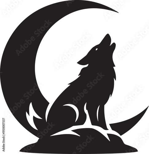 Wolf Howling at Moon Silhouette