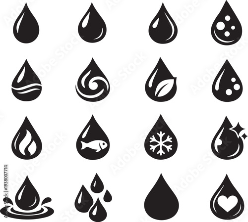 Water Drop Silhouette Icons and Symbols