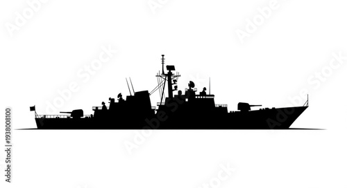 Military Naval Warship Silhouette Profile.
