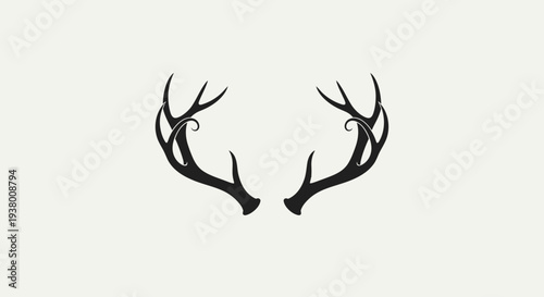 Stylized black deer antlers illustration on a light beige background, presented symmetrically as a graphic design element.