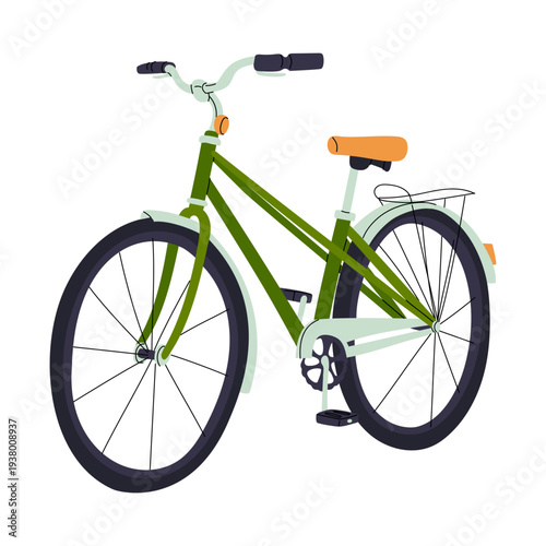 Classic green city bicycle isolated on white background. Eco transport. Flat illustration for eco urban transport posters, healthy lifestyle banners, city movement graphics or modern travel icons