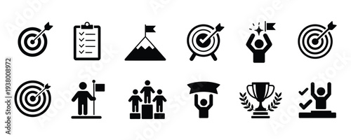 Business success and achievement icons for motivation and goal setting