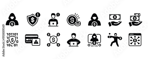 Collection of modern finance and business icons in black