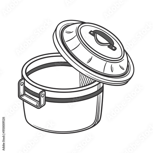 Vector illustration of an open metal lunchbox or tin can