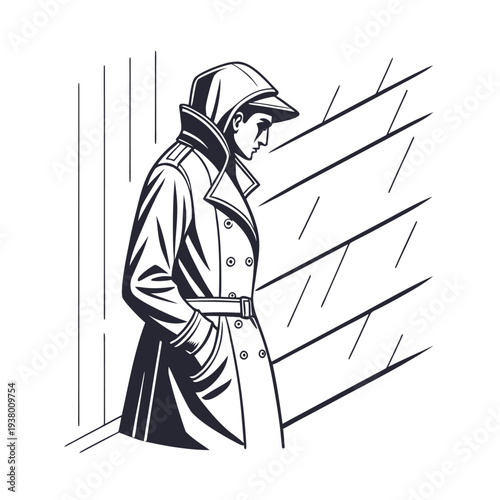 Vector illustration of a man in a trench coat and cap