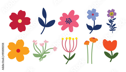 Cute Flower Clipart, Colorful Kids Floral Illustration, Playful Garden Graphics.