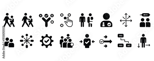 Black icons depicting business communication and teamwork