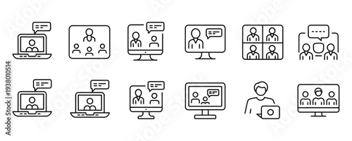 Modern remote team communication icons for business collaboration